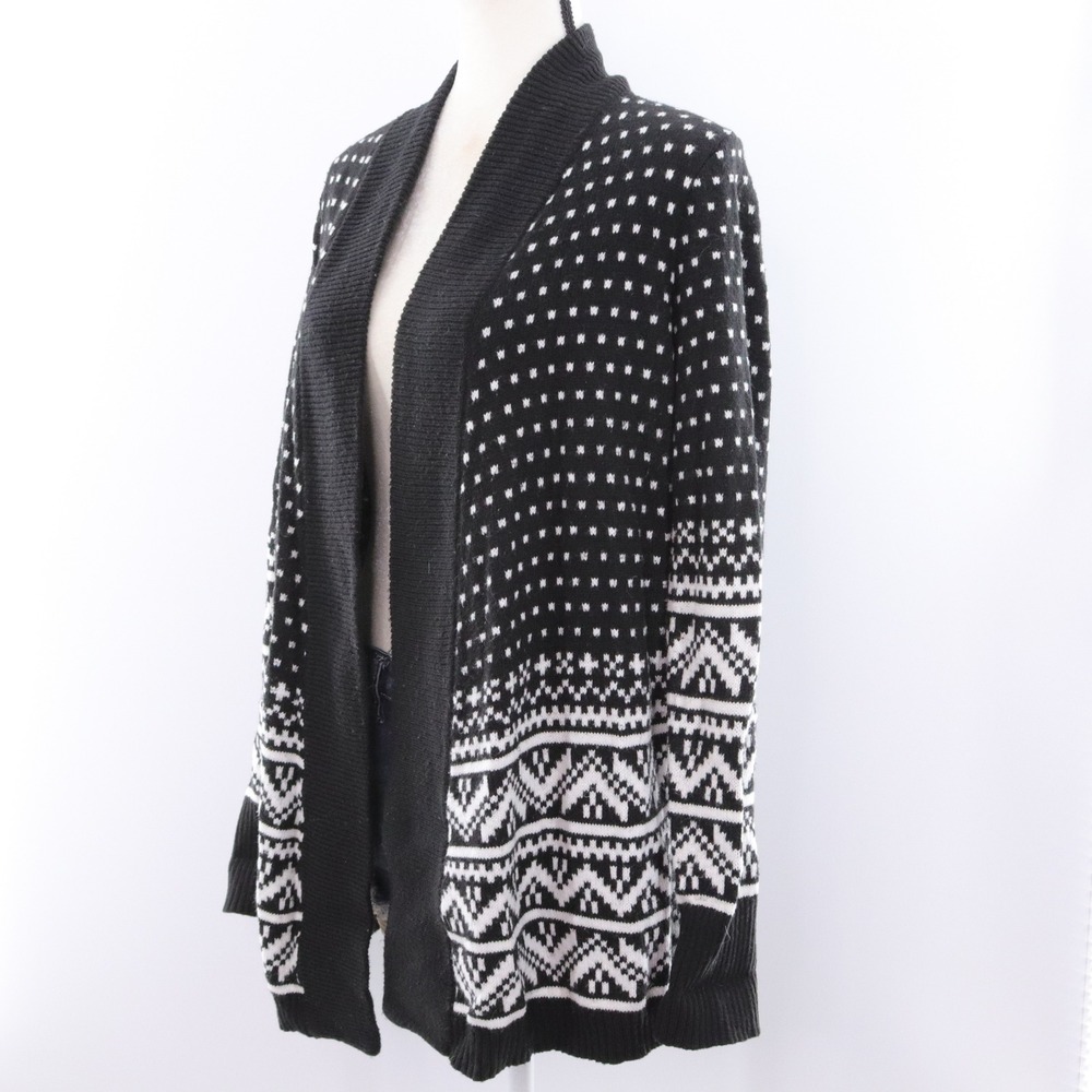 Loft Fair Isle Pattern Cardigan Black White Women's Small‎